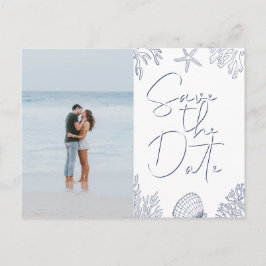 Elegant Navblå Korallstrand Foto Spara Datumet Inbjudan Vykort