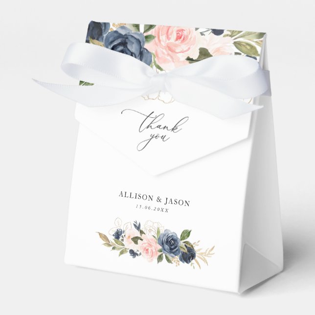 elegant navblå och rosafärgade blomsterbröllopsgåv presentaskar (Framsidan Sidan)