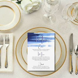 Elegant Navy Akvarell Bröllopsmottagning Meny