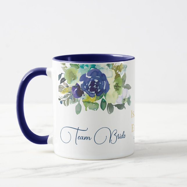 Elegant Navy Akvarell Roser Brud Bröllopsteam Mugg (Vänster)