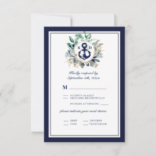 Elegant Navy Anchor Greenery Linjer Meal Choice OSA Kort