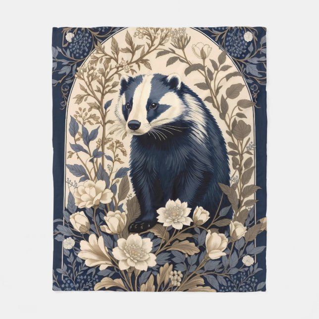 Elegant Navy and Cream Badger Floral Fleecefilt (Framsidan)