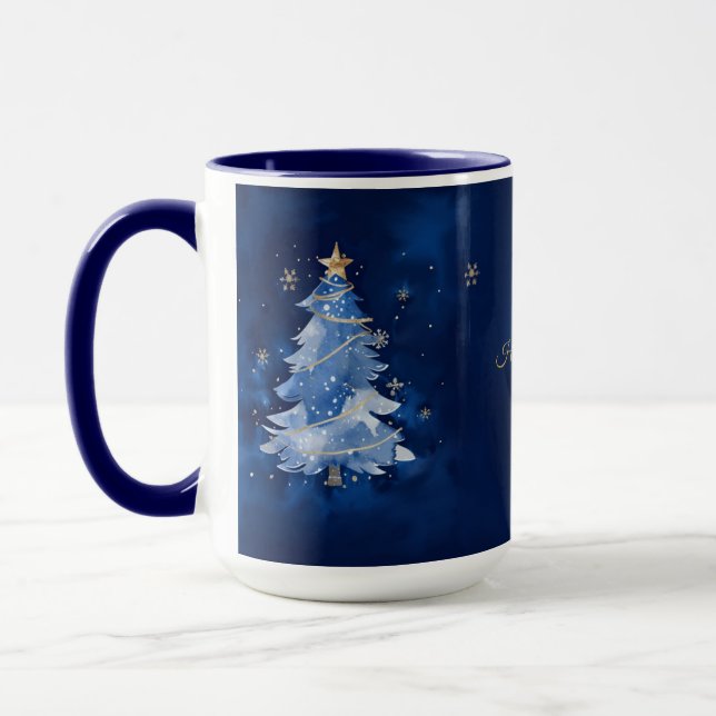 Elegant Navy and Gold Christmas Tree Personalized  Mugg (Vänster)