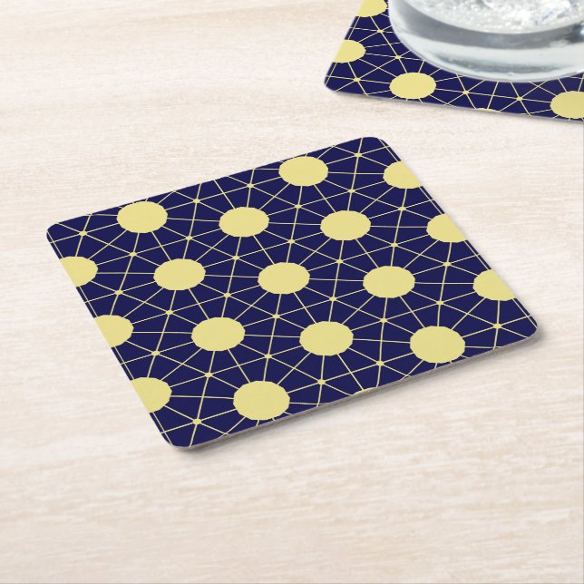 Elegant Navy and Gold Geometric Tile Pattern Underlägg Papper Kvadrat (Vinklad)