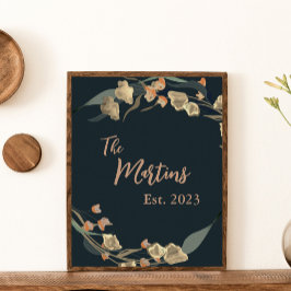 Elegant Navy Beige Botanical Family Poster