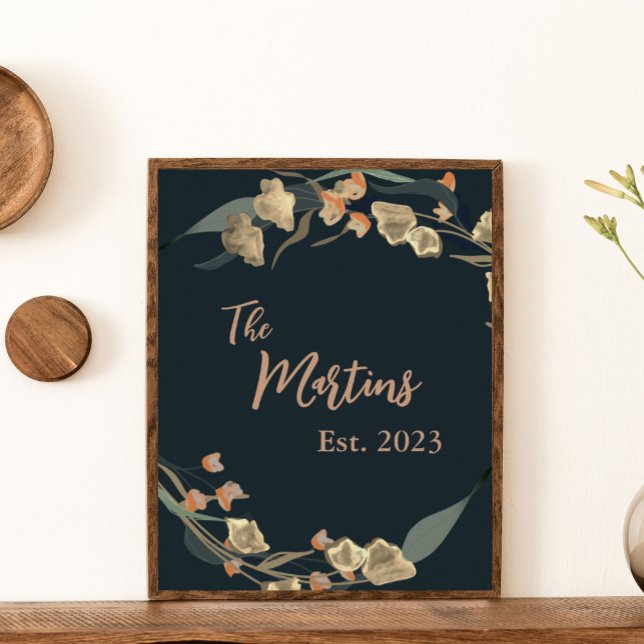 Elegant Navy Beige Botanical Family Poster (Skapare uppladdad)
