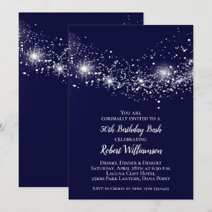 Elegant Navy Blå himmel och Stars Birthday Inbjudningar