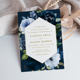 Elegant Navy blåa blommor bröllop Inbjudningar