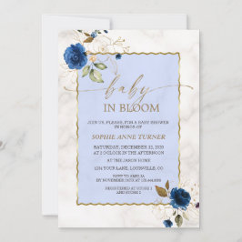 Elegant Navy Blåa blommor Guld Boy Baby i Bloom Inbjudningar