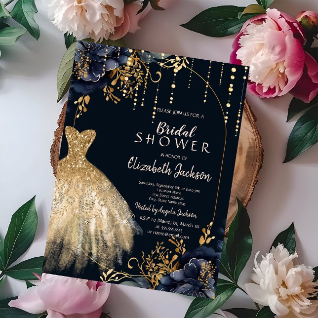 Elegant Navy Blåa blommor Möhippa Inbjudningar (Skapare uppladdad)