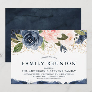 Elegant Navy Blommigt Guld  Family Reunion Inbjudningar
