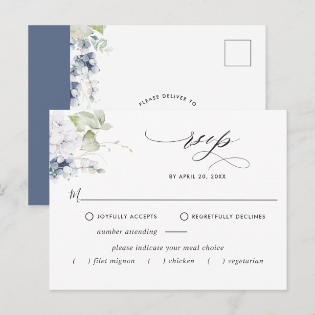 Elegant Navy Blommigt OSA Postcard w/without Målti Vykort (Fram/baksida)