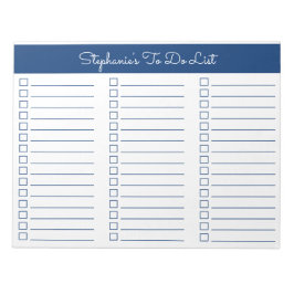 Elegant Navy Blue 8.5x11 Three Column Checklist Anteckningsblock