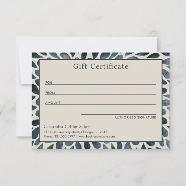 Elegant Navy Blue Abstrakt Modern Gift Certificate (Framsida)