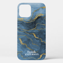 Elegant Navy Blue Agate Geode Marble Monogram
