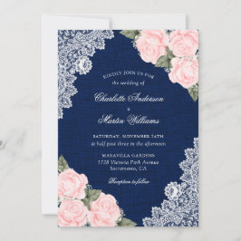 Elegant Navy Blue and Blush Burlap Floral Wedding Inbjudningar