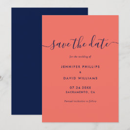 Elegant Navy Blue and Coral Bröllop Spara Datumet
