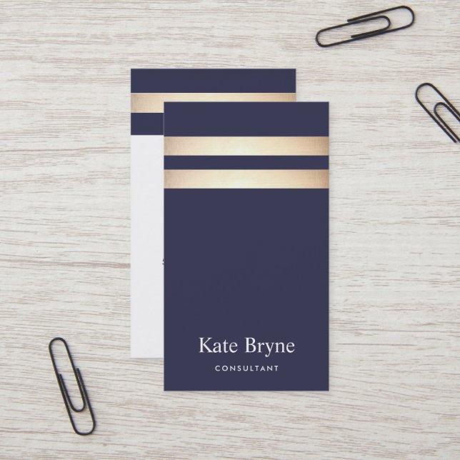 Elegant Navy Blue and Faux Gold Foil Rand Visitkort (Fram/Back In Situ)
