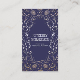 Elegant Navy Blue and Gold Foil Blommigt Luxury Visitkort