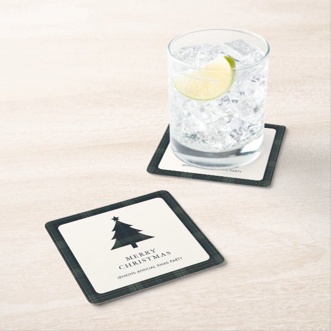 Elegant Navy Blue and Grönt Play Julgran Underlägg Papper Kvadrat (Insitu)