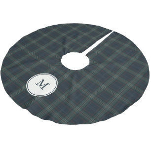 Elegant Navy Blue and Grönt Play Monogram Julgransmatta Borstad Polyester