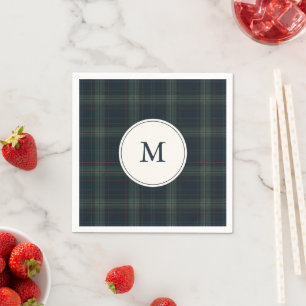 Elegant Navy Blue and Grönt Play Monogram Pappersservett