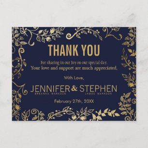 Elegant Navy Blue and Guld Blommigt (blått och) Ta Vykort