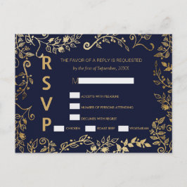 Elegant Navy Blue and Guld Blommigt OSA Postcards Inbjudan Vykort