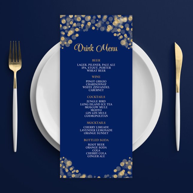 Elegant Navy Blue and Guld Drink Menu (Skapare uppladdad)