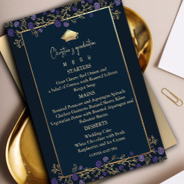 Elegant Navy Blue and Guld Studentfest Menu Inbjudningar