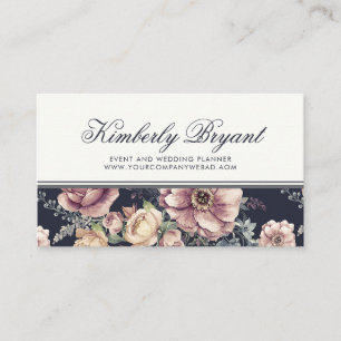Elegant Navy Blue and Mauve Blommigt Vattenfärg Visitkort