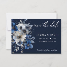 Elegant Navy Blue and Silver Floral Wedding Spara Datumet