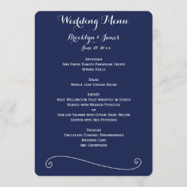 Elegant Navy Blue and White Bröllop Menu Meny