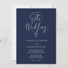Elegant Navy Blue and White Minimalist Bröllop Inbjudningar