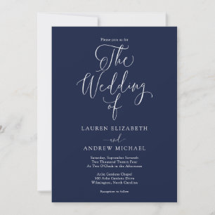 Elegant Navy Blue and White Minimalist Bröllop Inbjudningar