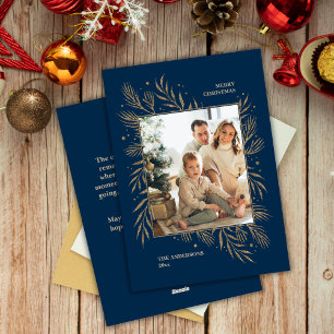 Elegant Navy Blue Anpassningsbar Photo Message Julkort