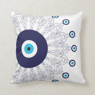 Elegant Navy Blue Aqua Evil Öga Boho Chic Mandala Kudde