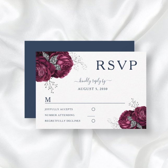 Elegant Navy Blue Blommigt Burgundy Peonies Bröllo OSA Kort (Skapare uppladdad)