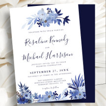 Elegant Navy Blue Blommigt Foliage Modern Bröllop