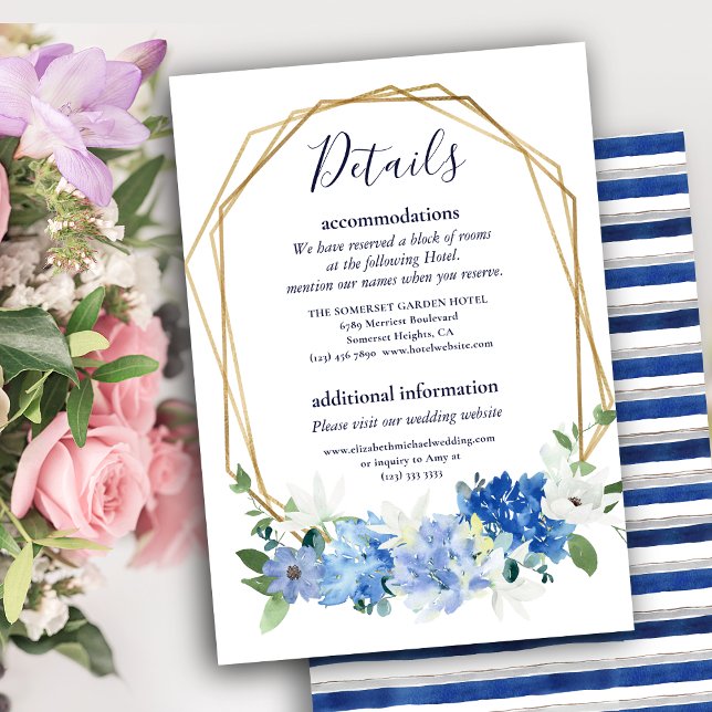 Elegant Navy Blue Blommigt Foliage Modern Bröllop Tilläggskort (Skapare uppladdad)