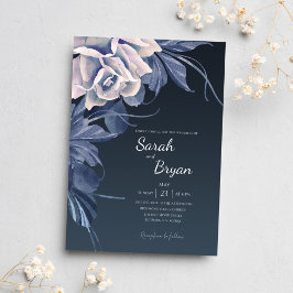 Elegant Navy Blue Blommigt Modern Bold Boho Bröllo Inbjudningar