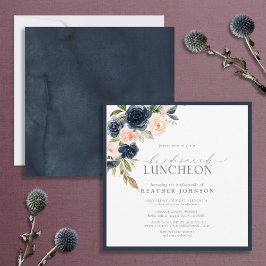 Elegant Navy Blue  Blommigt Möhippa Luncheon Inbjudningar