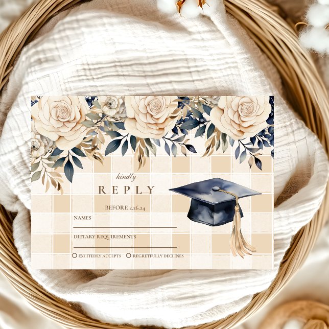 Elegant Navy Blue Blommigt Studenten OSA Kort (Skapare uppladdad)