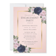 Elegant Navy Blue Blush Pink Gold Engagement Party
