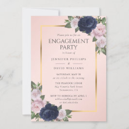 Elegant Navy Blue Blush Pink Gold Engagement Party Inbjudningar