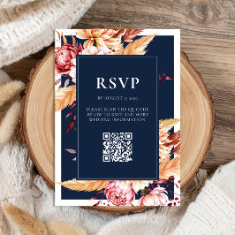 Elegant Navy Blue Boho Chic Blommigt Bröllop OSA Kort