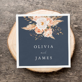 Elegant Navy Blue Boho Chic Blommigt Bröllop Pappersservett
