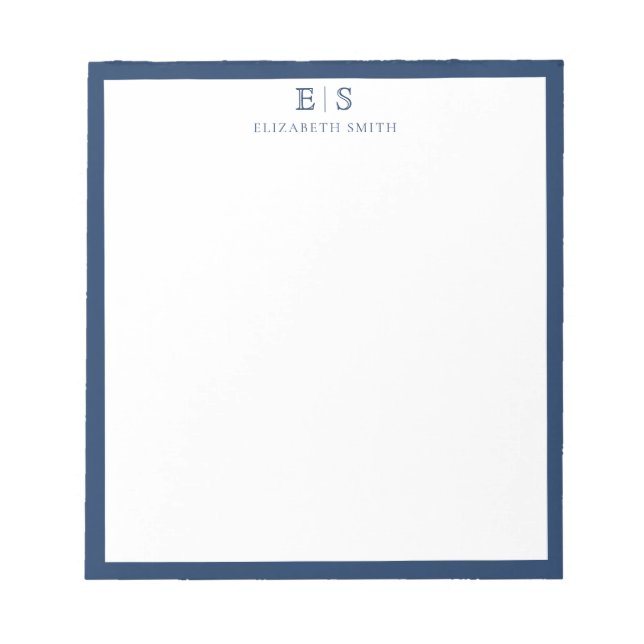 Elegant Navy Blue Border Monogram Anteckningsblock (Framsida)