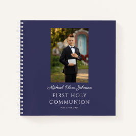 Elegant Navy Blue Boy First Communion Guestbook