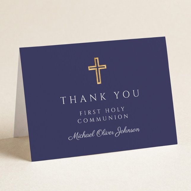 Elegant Navy Blue Boy First Communion  Tack Kort (Skapare uppladdad)